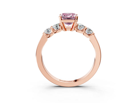Rose gold Fancy Pink Emerald Cut Brilliant Diamond Five-Stone Engagement Ring with Prong Setting on a Classic Band_6