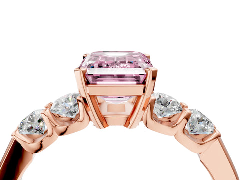 Rose gold Fancy Pink Emerald Cut Brilliant Diamond Five-Stone Engagement Ring with Prong Setting on a Classic Band_7