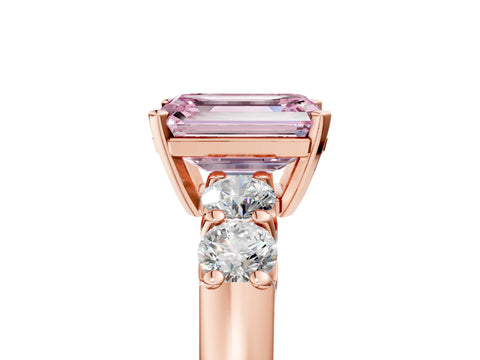 Rose gold Fancy Pink Emerald Cut Brilliant Diamond Five-Stone Engagement Ring with Prong Setting on a Classic Band_8