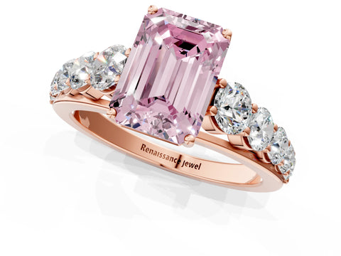 Rose gold Fancy Pink Emerald Cut Brilliant Diamond Pavé Band with Six-Prong Setting_1