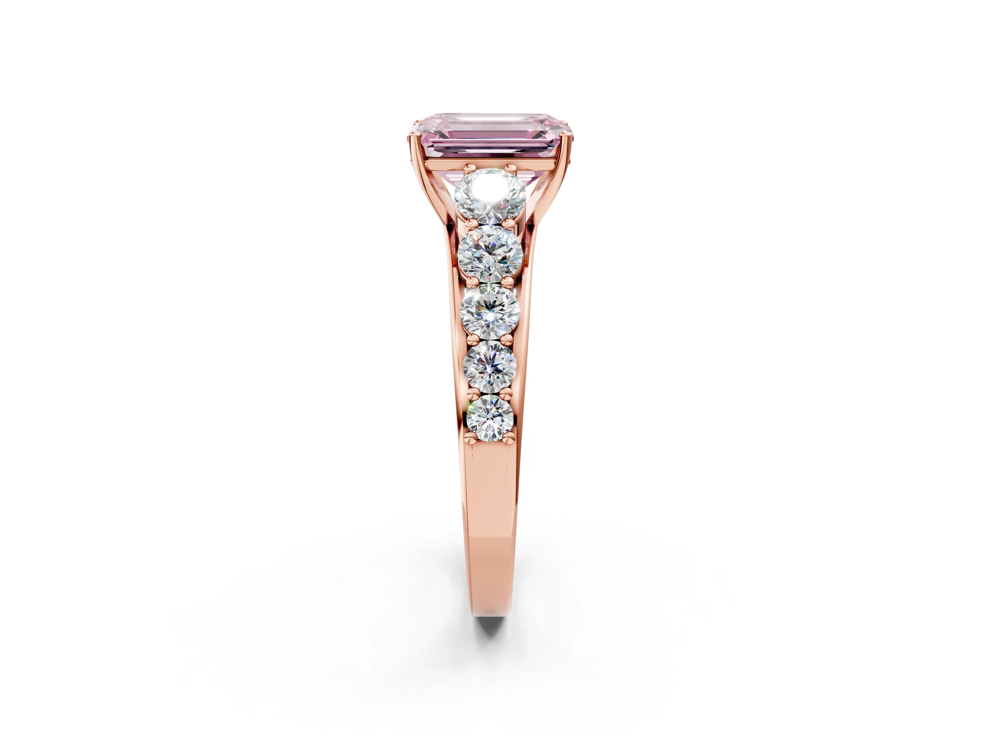 Rose gold Fancy Pink Emerald Cut Brilliant Diamond Pavé Band with Six-Prong Setting_2