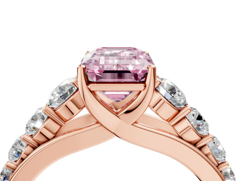 Rose gold Fancy Pink Emerald Cut Brilliant Diamond Pavé Band with Six-Prong Setting_4