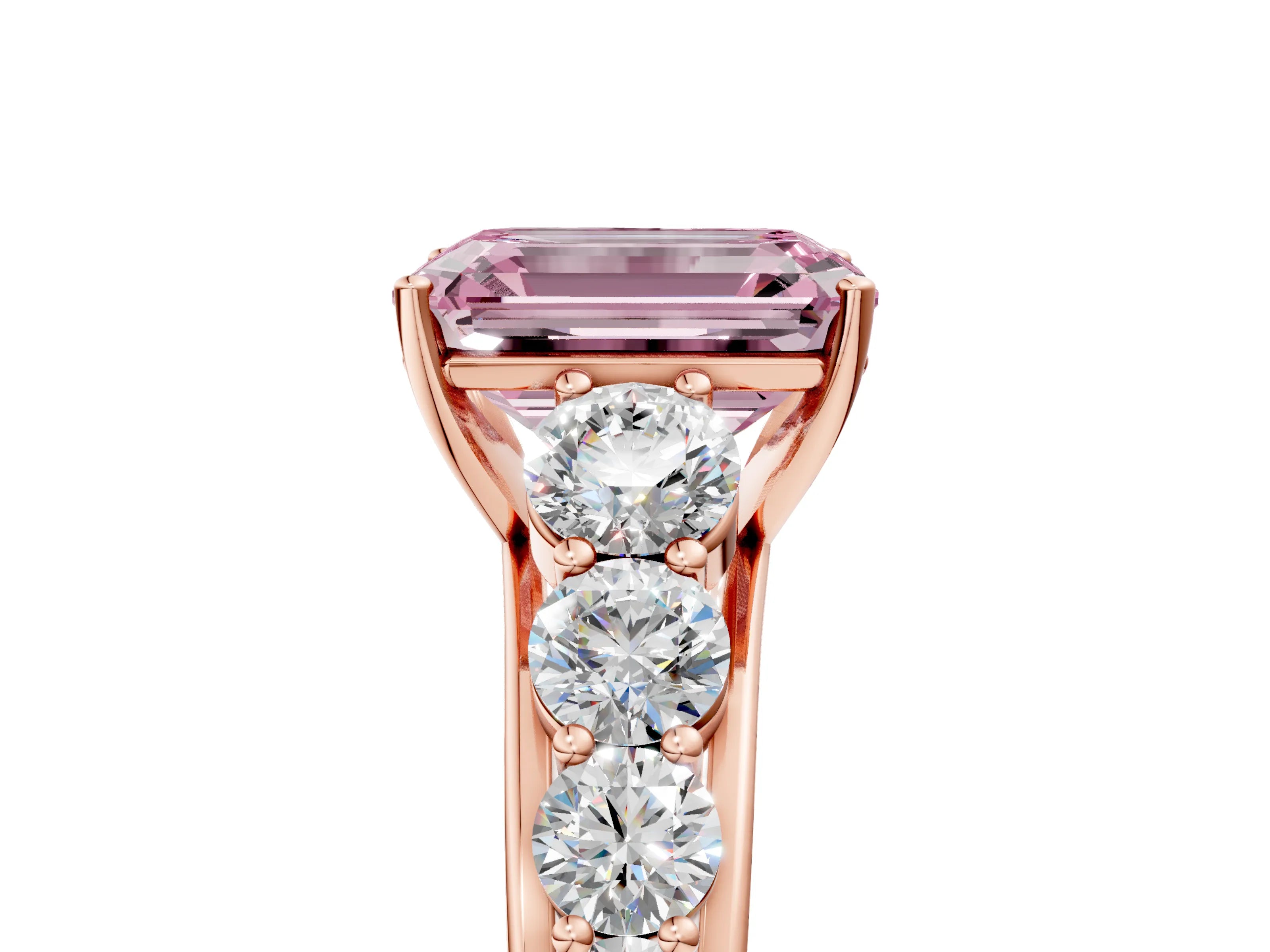 Rose gold Fancy Pink Emerald Cut Brilliant Diamond Pavé Band with Six-Prong Setting_5
