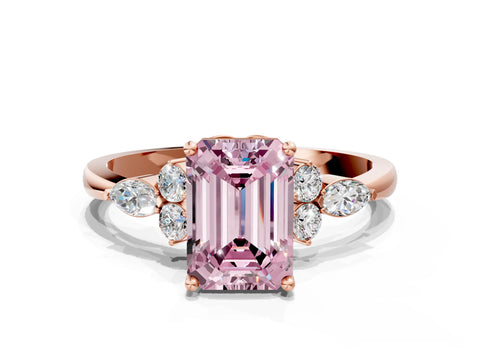 Rose gold Fancy Pink Emerald Cut Brilliant Diamond Solitaire Ring with Pear Side Stones and Four-Prong Setting_3