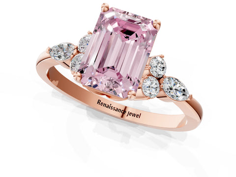 Rose gold Fancy Pink Emerald Cut Brilliant Diamond Solitaire Ring with Pear Side Stones and Four-Prong Setting_4