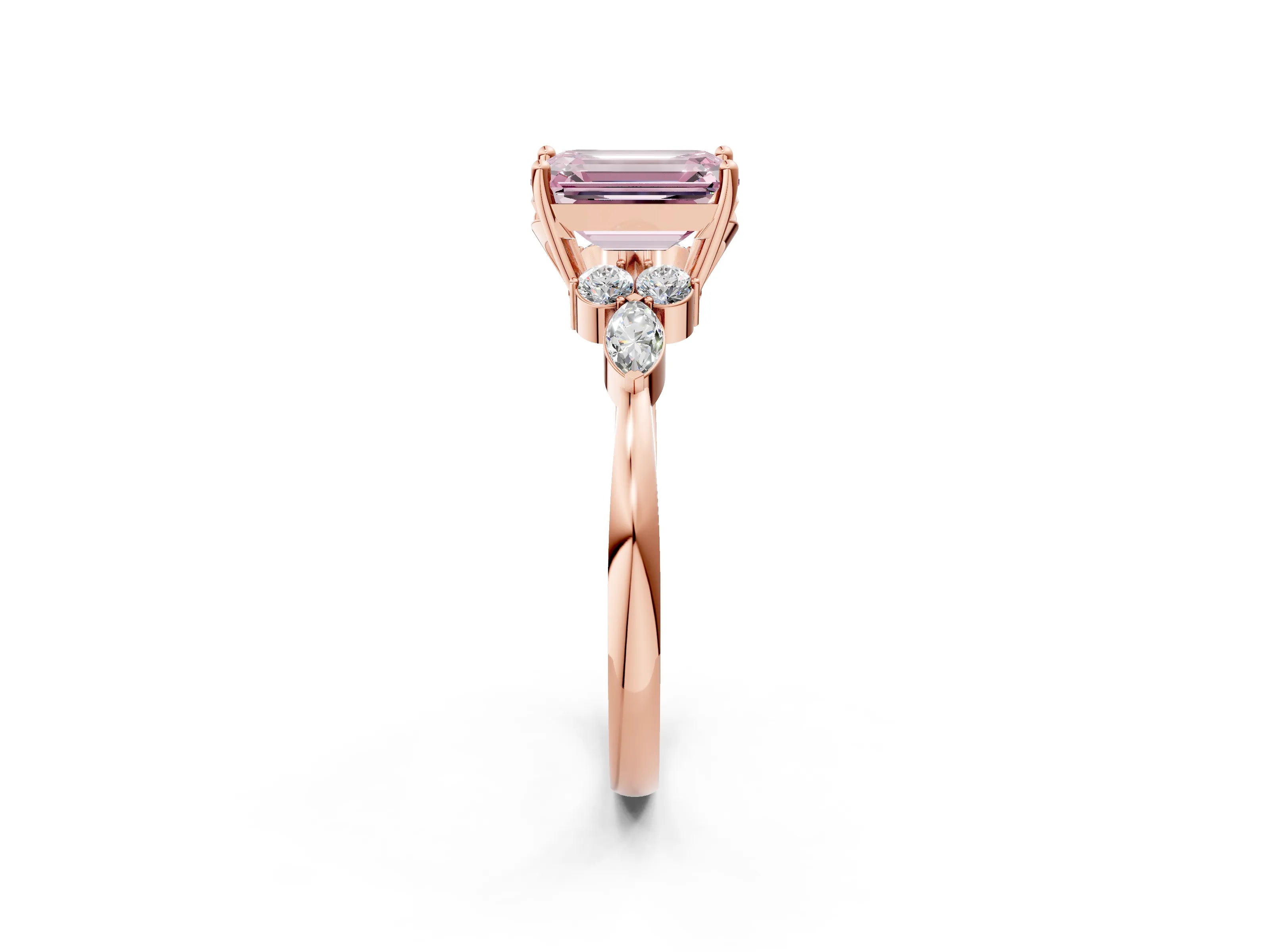Rose gold Fancy Pink Emerald Cut Brilliant Diamond Solitaire Ring with Pear Side Stones and Four-Prong Setting_5