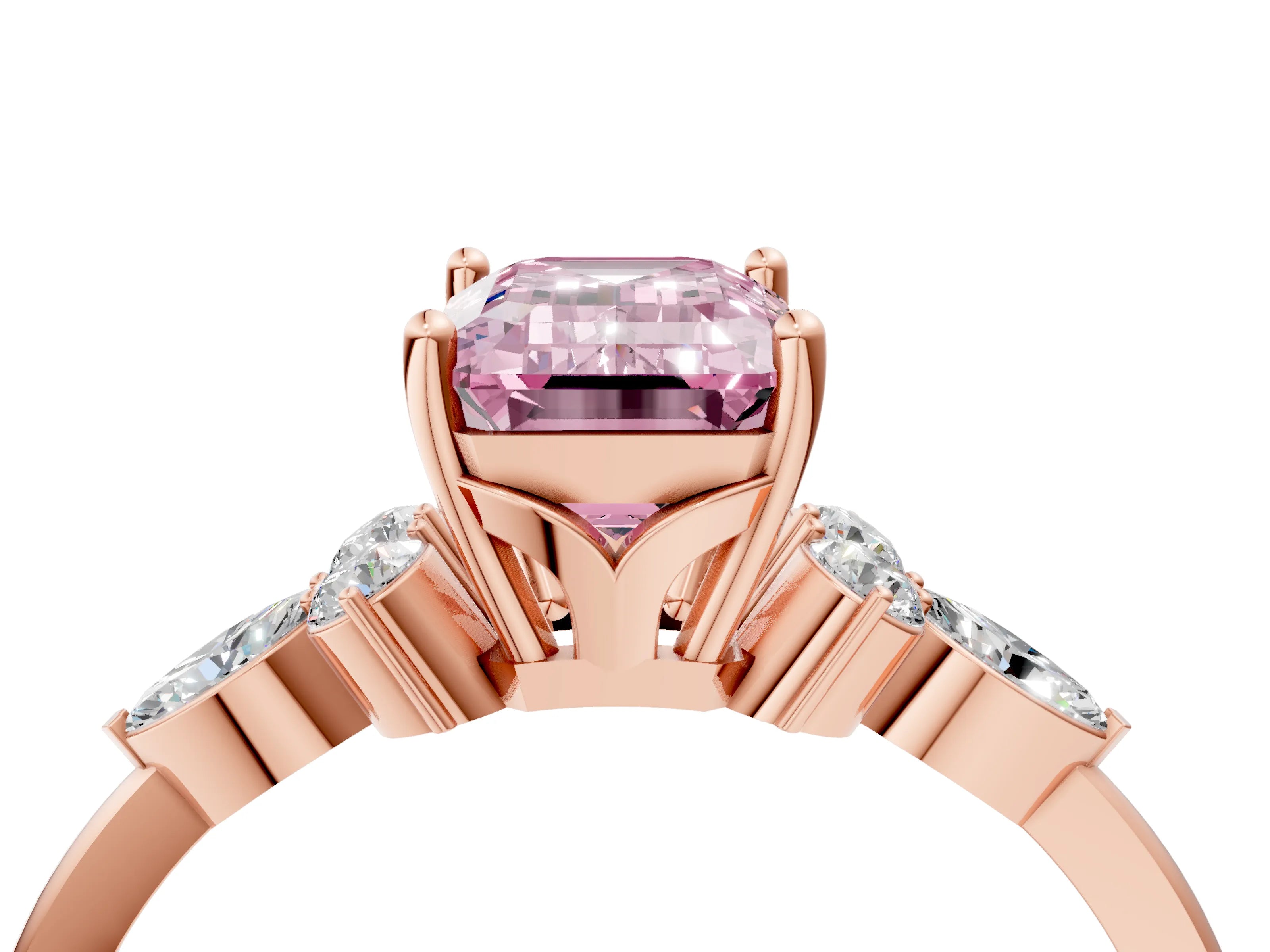 Rose gold Fancy Pink Emerald Cut Brilliant Diamond Solitaire Ring with Pear Side Stones and Four-Prong Setting_7