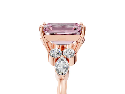 Rose gold Fancy Pink Emerald Cut Brilliant Diamond Solitaire Ring with Pear Side Stones and Four-Prong Setting_8