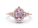 Rose gold Fancy Pink Emerald Cut Brilliant Diamond with Cluster Setting on a Beaded Band and Four-Prong Setting