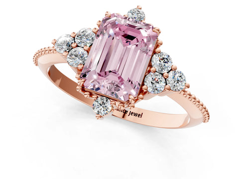 Rose gold Fancy Pink Emerald Cut Brilliant Diamond with Cluster Setting on a Beaded Band and Four-Prong Setting_1