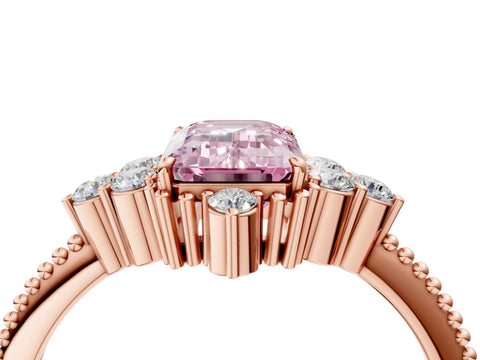 Rose gold Fancy Pink Emerald Cut Brilliant Diamond with Cluster Setting on a Beaded Band and Four-Prong Setting_4