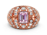 Rose gold Fancy Pink Emerald Cut Brilliant Halo Pave Diamond Milgrain Ring