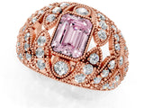Rose gold Fancy Pink Emerald Cut Brilliant Halo Pave Diamond Milgrain Ring_1