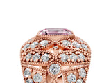 Rose gold Fancy Pink Emerald Cut Brilliant Halo Pave Diamond Milgrain Ring_5