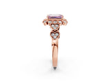 Rose gold Fancy Pink Emerald Cut Brilliant Milgrain Pave Heart Band Solitaire Ring_2