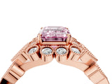 Rose gold Fancy Pink Emerald Cut Brilliant Milgrain Pave Heart Band Solitaire Ring_4