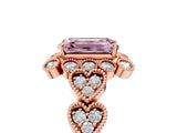 Rose gold Fancy Pink Emerald Cut Brilliant Milgrain Pave Heart Band Solitaire Ring_5
