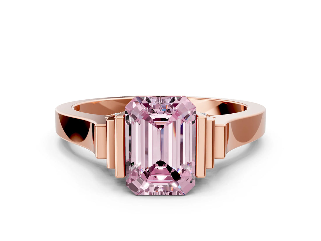 Rose gold Fancy Pink Emerald Cut Brilliant Solitaire Diamond Ring with Channel Set Band and Bar Prong Setting_6