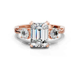 Rose gold Fancy Pink Emerald Cut Brilliant Three-Stone Diamond Ring with Pavé Band and Four-Prong Setting_3