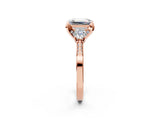Rose gold Fancy Pink Emerald Cut Brilliant Three-Stone Diamond Ring with Pavé Band and Four-Prong Setting_5