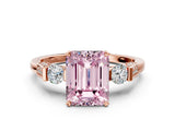 Rose gold Fancy Pink Emerald Cut Brilliant Three-Stone Pave Band with Four-Prong Setting