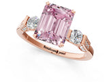 Rose gold Fancy Pink Emerald Cut Brilliant Three-Stone Pave Band with Four-Prong Setting_1