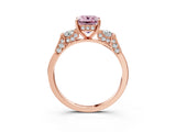 Rose gold Fancy Pink Emerald Cut Brilliant Three-Stone Pave Band with Four-Prong Setting_3