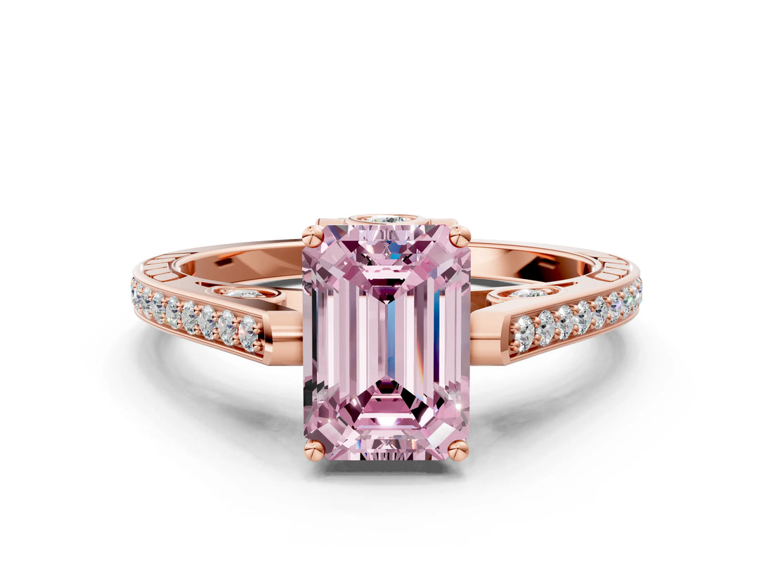 Rose gold Fancy Pink Emerald  Cut Cathedral Pave Diamond Engagement Ring with Six-Prong Setting_32