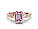 Rose gold Fancy Pink Emerald  Cut Cathedral Pave Diamond Engagement Ring with Six-Prong Setting_32