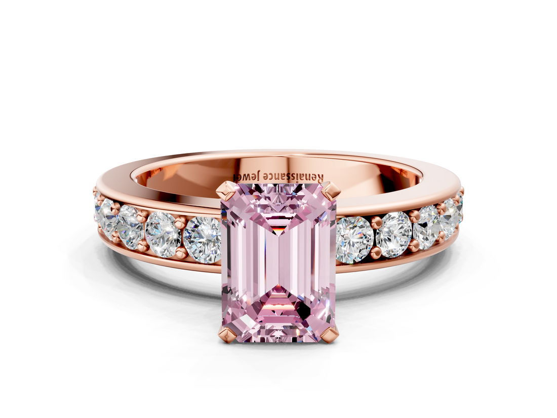 Rose gold Fancy Pink Emerald  Cut Channel Set Diamond Engagement Ring with Four-Prong Setting_204