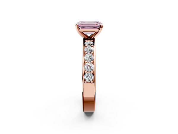 Rose gold Fancy Pink Emerald  Cut Channel Set Diamond Engagement Ring with Four-Prong Setting