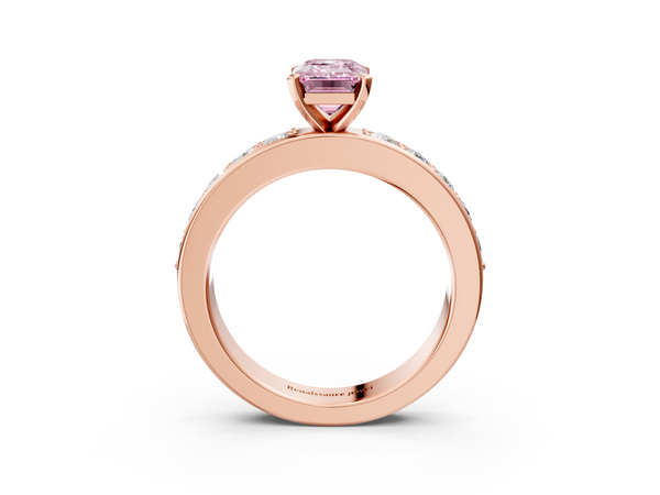 Rose gold Fancy Pink Emerald  Cut Channel Set Diamond Engagement Ring with Four-Prong Setting