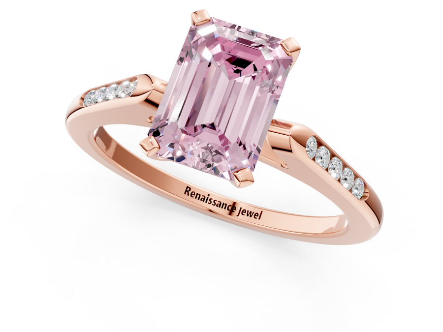Rose gold Fancy Pink Emerald  Cut Channel Set Solitaire Engagement Ring with Four-Prong Setting