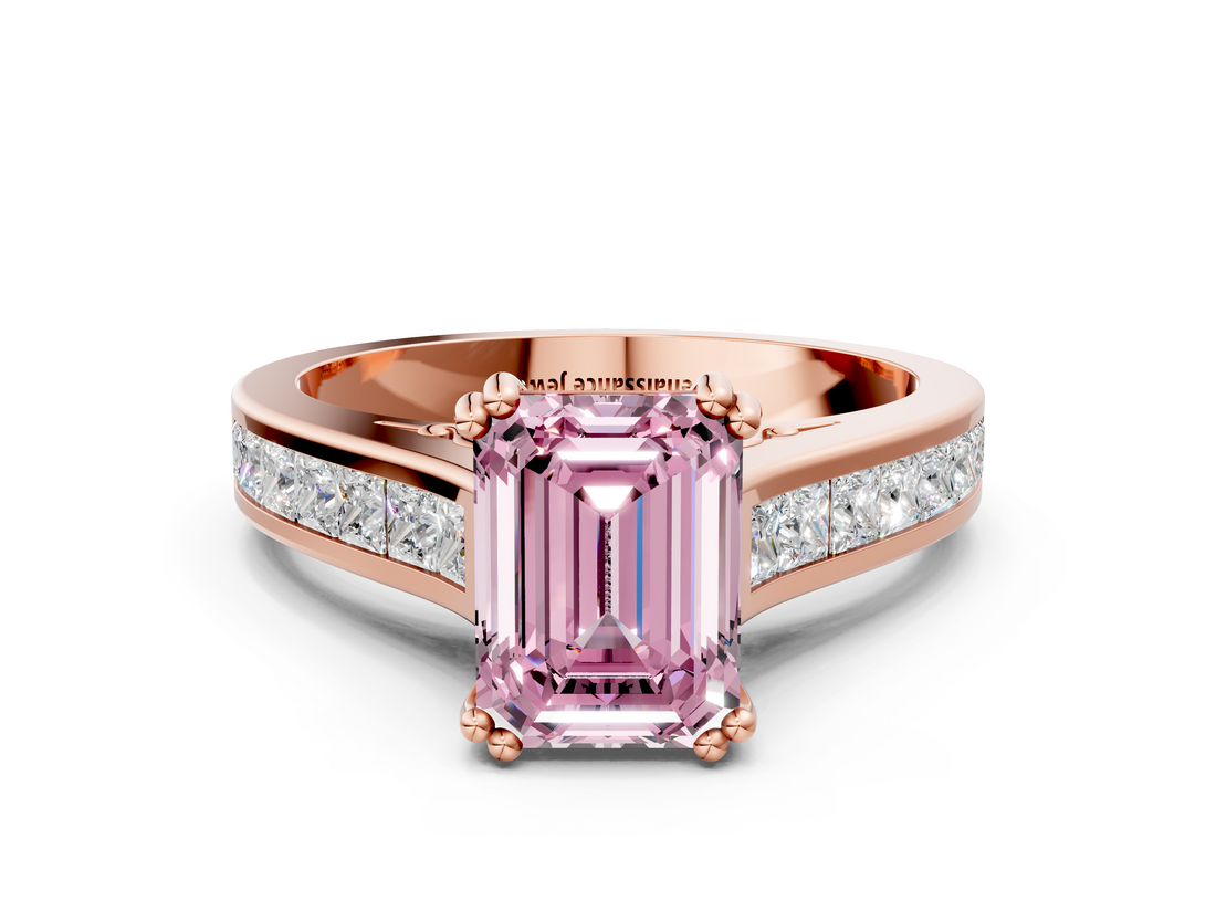 Rose gold Fancy Pink Emerald  Cut Channel Set Solitaire Engagement Ring with Prong Setting_20