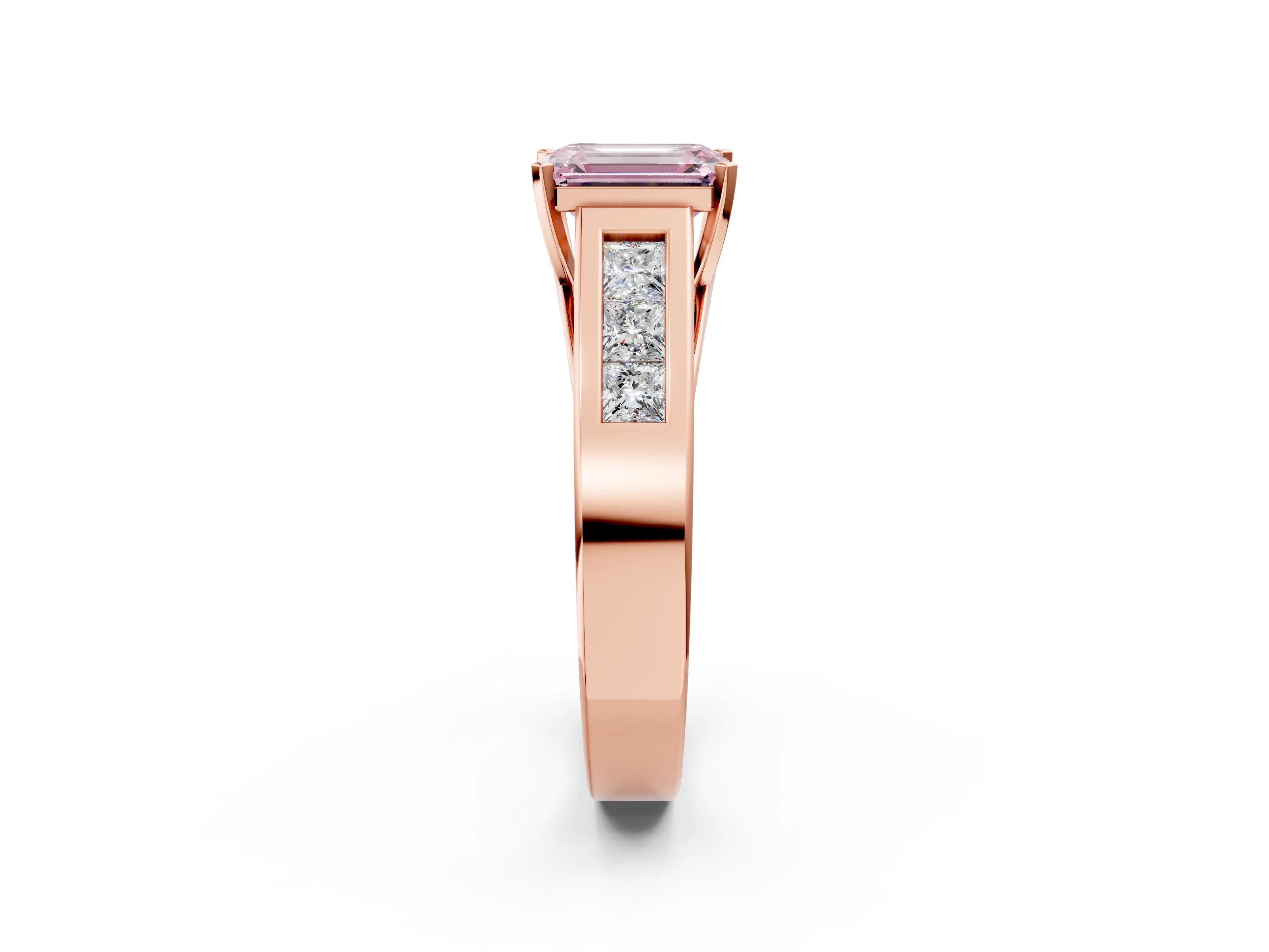 Rose gold Fancy Pink Emerald Cut Cut Channel Set Solitaire Ring with Four-Prong Setting_2