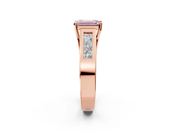 Rose Gold Emerald Cut Engagement Ring Setting for Fancy Pink Center with Channel-Set Shoulders