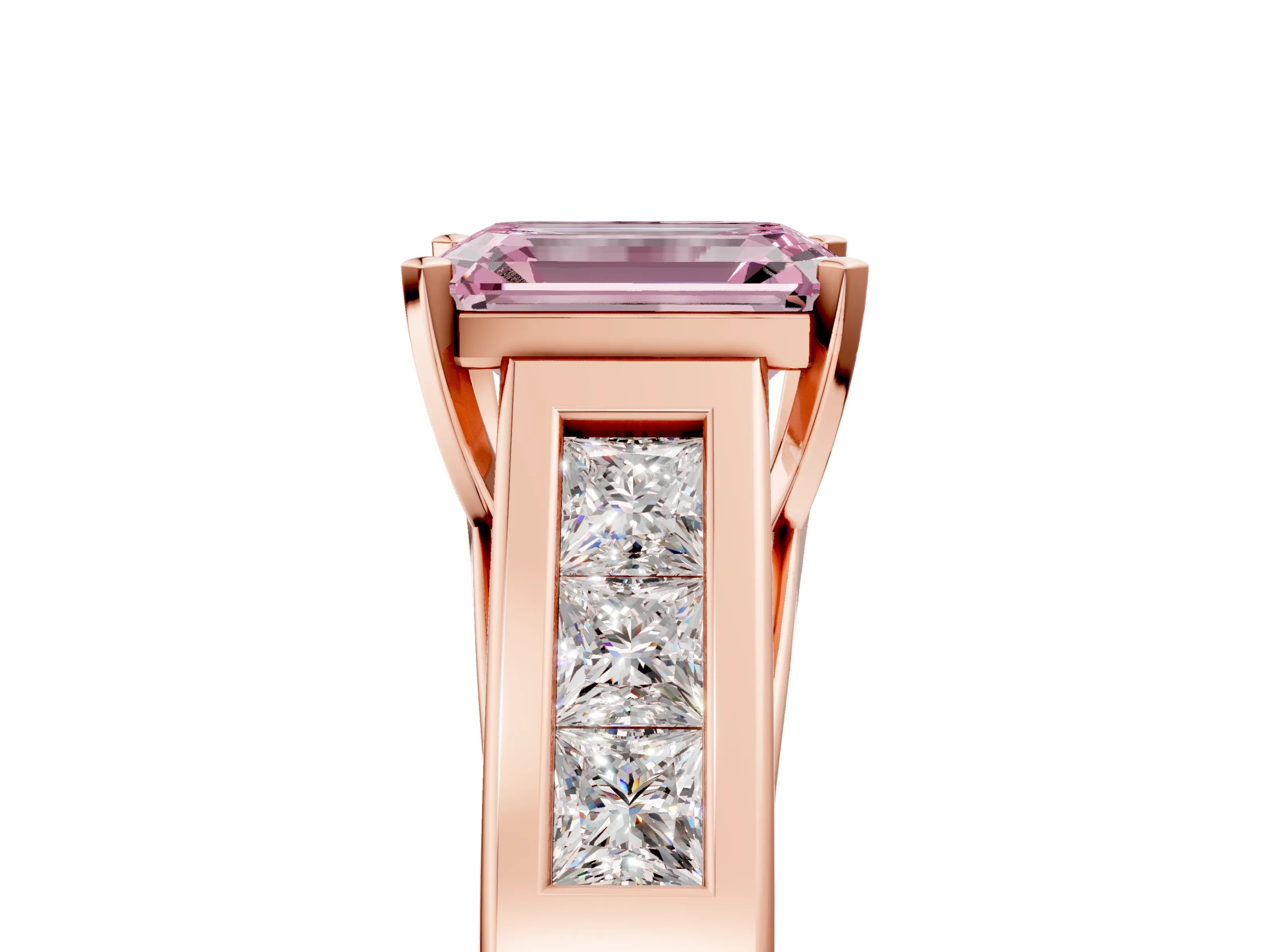 Rose gold Fancy Pink Emerald Cut Cut Channel Set Solitaire Ring with Four-Prong Setting_5