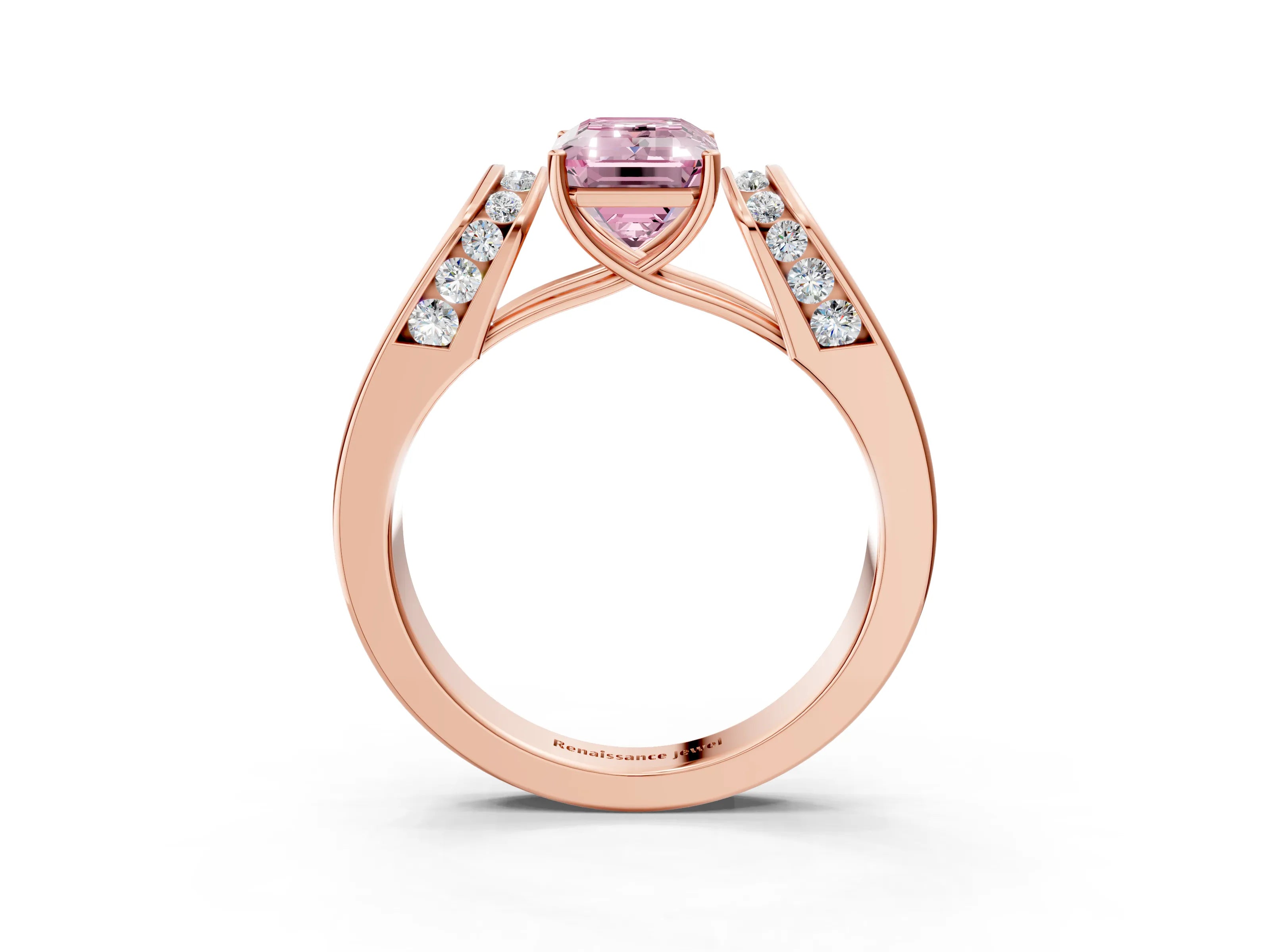 Rose gold Fancy Pink Emerald Cut Cut Diamond Channel Set Solitaire Ring with Four-Prong Setting_3