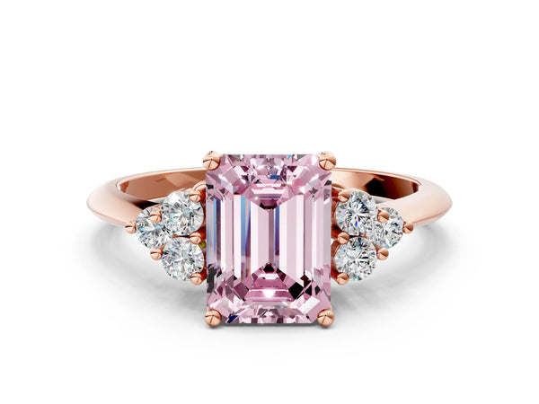 Rose gold Fancy Pink Emerald Cut Cut Diamond Cluster Ring with Solitaire Band and Four-Prong Setting