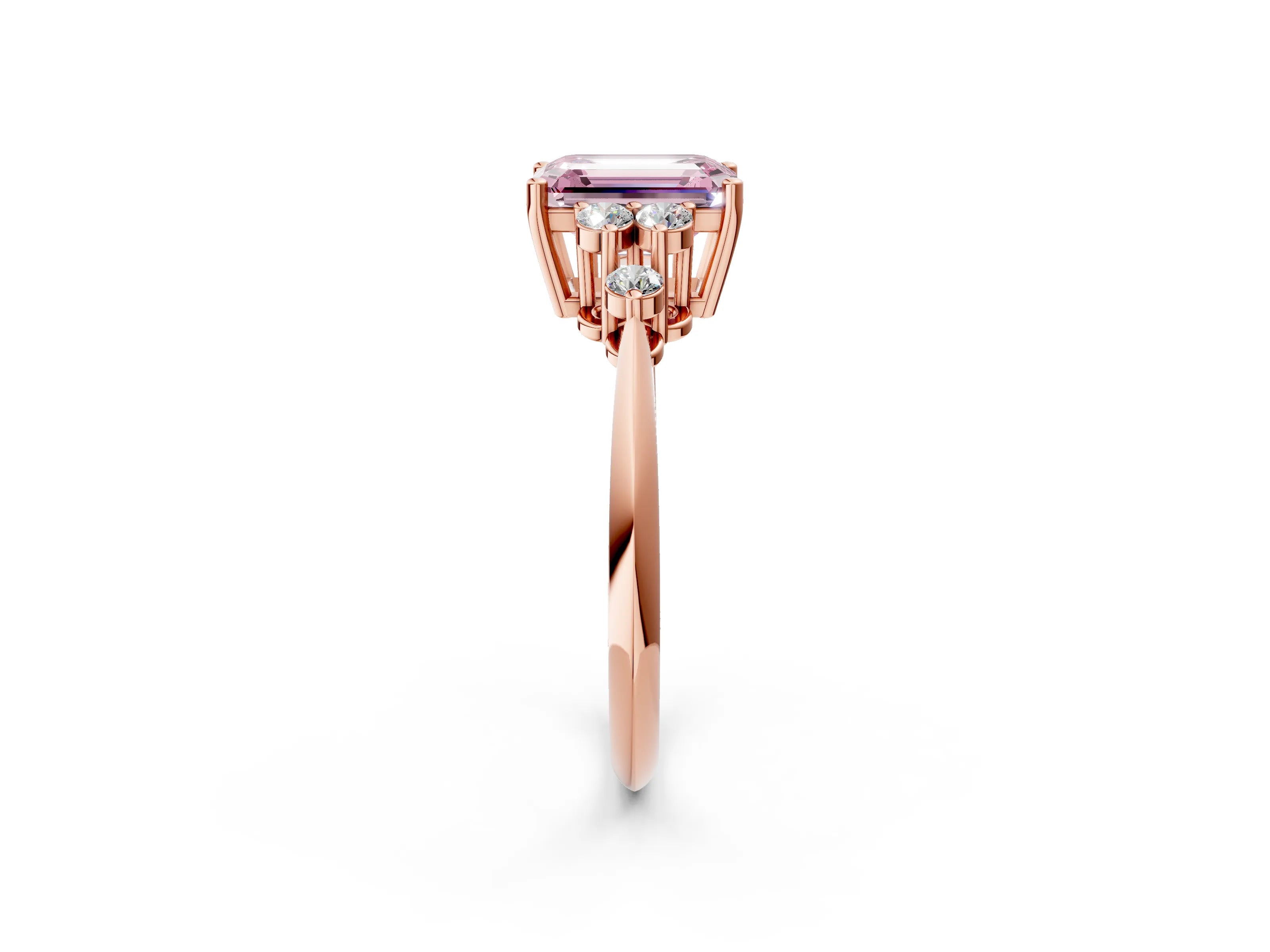 Rose gold Fancy Pink Emerald Cut Cut Diamond Cluster Ring with Solitaire Band and Four-Prong Setting_14