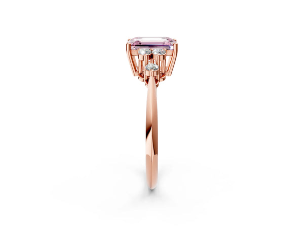 Rose gold Fancy Pink Emerald Cut Cut Diamond Cluster Ring with Solitaire Band and Four-Prong Setting