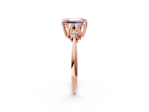 Rose gold Fancy Pink Emerald Cut Cut Diamond Cluster Ring with Solitaire Band and Four-Prong Setting_14