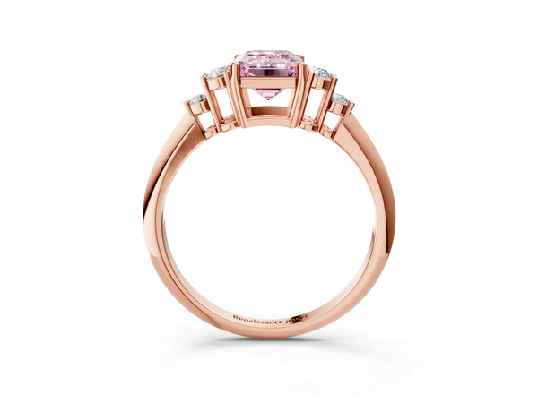 Rose gold Fancy Pink Emerald Cut Cut Diamond Cluster Ring with Solitaire Band and Four-Prong Setting
