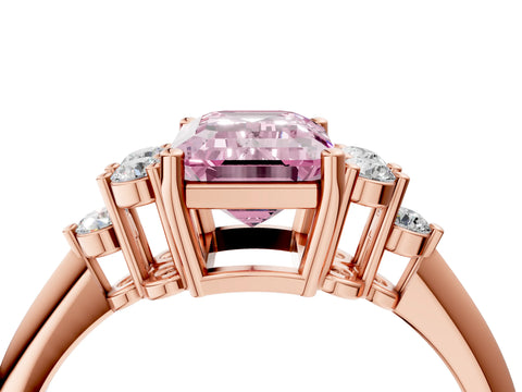 Rose gold Fancy Pink Emerald Cut Cut Diamond Cluster Ring with Solitaire Band and Four-Prong Setting_16