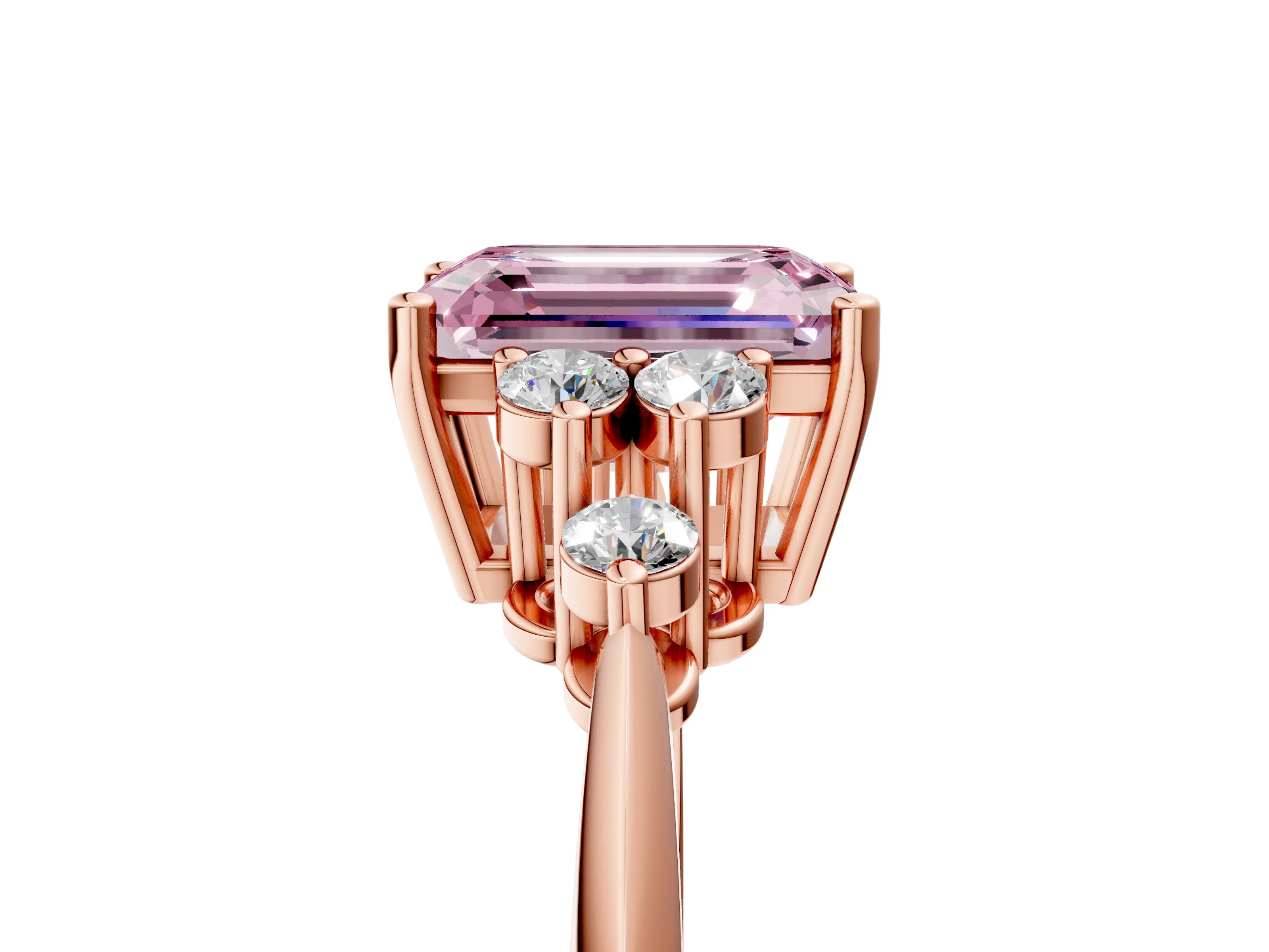 Rose gold Fancy Pink Emerald Cut Cut Diamond Cluster Ring with Solitaire Band and Four-Prong Setting_17