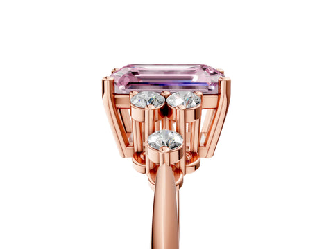 Rose gold Fancy Pink Emerald Cut Cut Diamond Cluster Ring with Solitaire Band and Four-Prong Setting_17