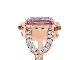 Rose gold Fancy Pink Emerald Cut Cut Diamond Halo Engagement Ring with Open Split Pavé Band_5