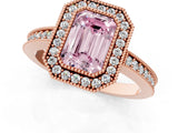 Rose gold Fancy Pink Emerald Cut-Cut Diamond Halo Engagement Ring with Pave Band and Prong Setting_1