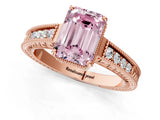 Rose gold Fancy Pink Emerald Cut Cut Diamond Milgrain Pave Band Four-Prong Setting Ring_4