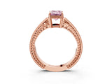 Rose gold Fancy Pink Emerald Cut Cut Diamond Milgrain Pave Band Four-Prong Setting Ring_6